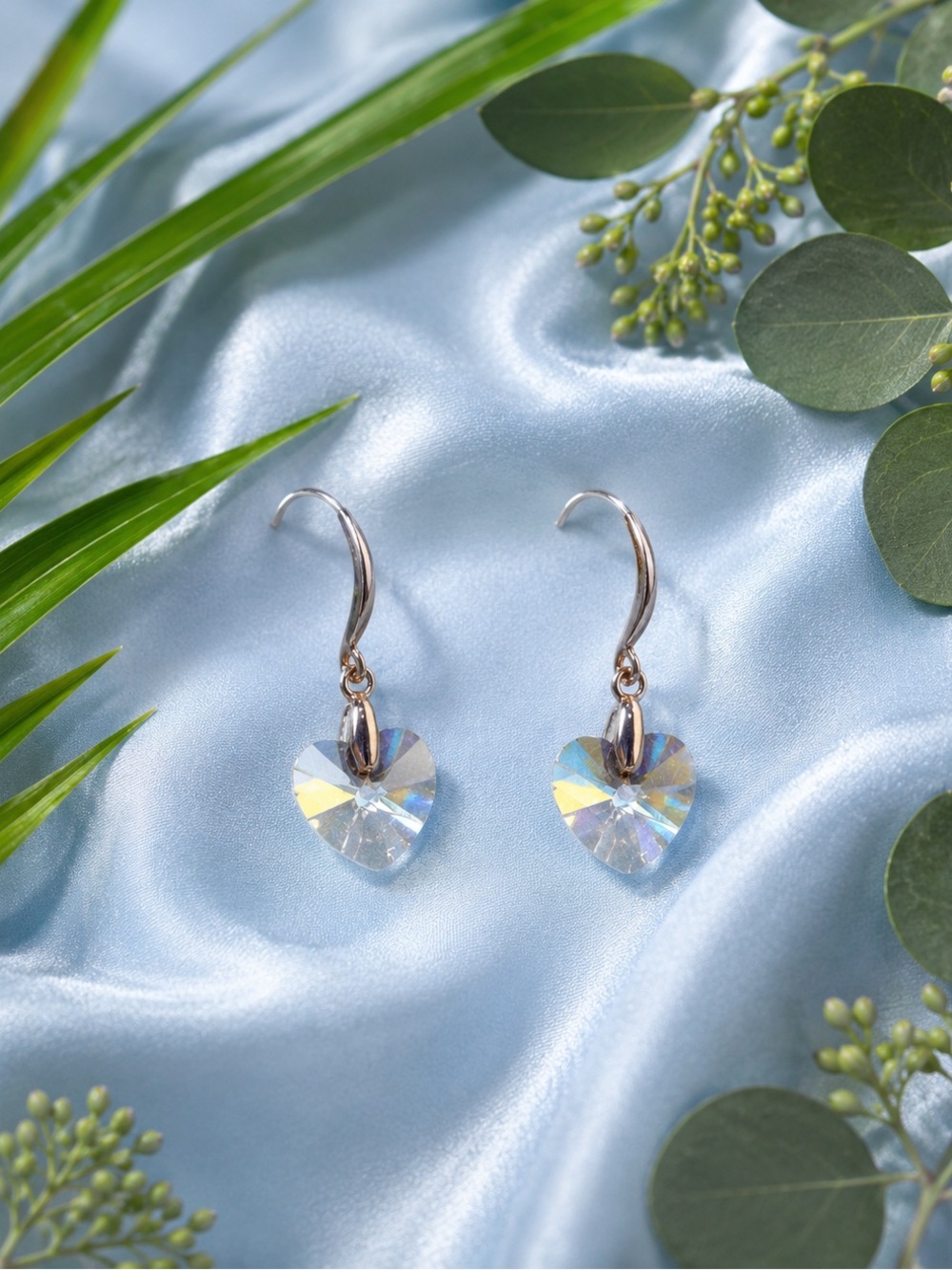🆕❤️Aqua Swarovski Crystal Heart Drop Earrings - Iridescent Heart Dangles